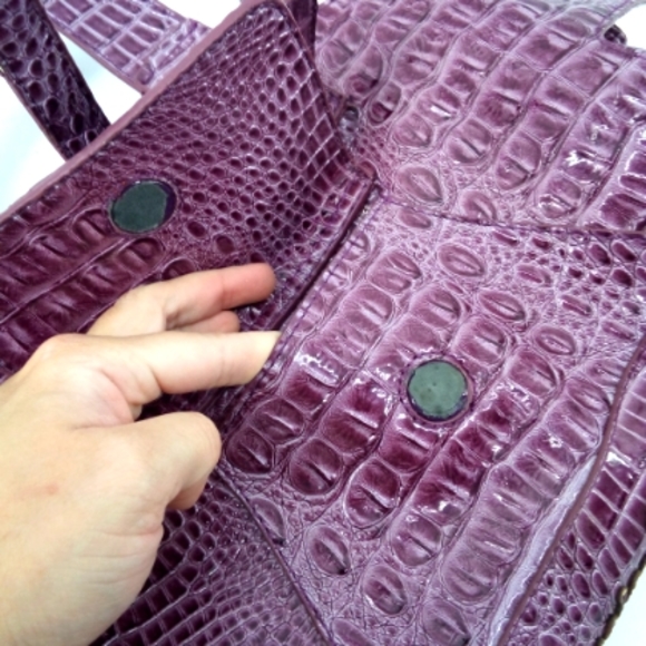 Jessica Simpson Faux Crocodile Purple Shoulder Bag Vegan Handbag Purse Gingham - Picture 8 of 15